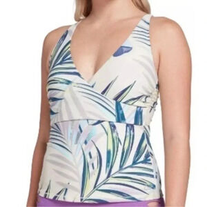 Calia By Carrie Underwood Tropical Floral Ruched Tankini Swim Top Plus Size 2X